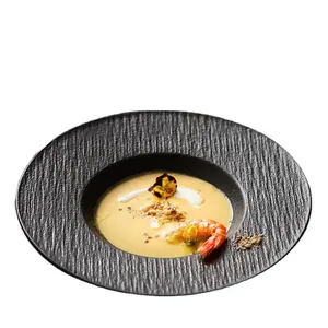 थोक कस्टम पास्ता पश्चिमी पकवान सूप प्लेट पीस पीस पत्थर बनावट होटल फ्रेंच टेबलवेयर सिरेमिक प्लेट