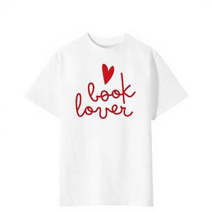 Camiseta Muse Book Lover Blanca de Manga Corta, Cuello Redondo, Corte Holgado, 100% Algodón Jersey, Estampado Informal para Todas las Temporadas, Unisex, 220g, Detalle de Corazón - Product Image 1