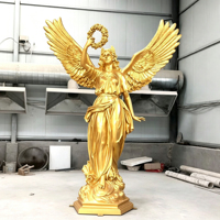 Hars-glasvezel Victory Angel beeld, klassieke westerse godin sculptuur, bronzen afwerking, op maat gemaakt, buiten ornament voor plaza en landschap.