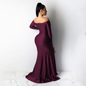 Robe de soirée de mariage sirène à une épaule avec traîne et fente, élégante et brillante - Product Image 6