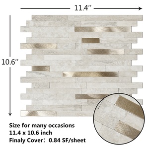 <span class=keywords><strong>KASARO</strong></span> azulejo de salpicadura trasera y azulejo de pelar para cocina, pegatinas de azulejo de pared autoadhesivas decorativas doradas, mosaico de aluminio - Product Image 1