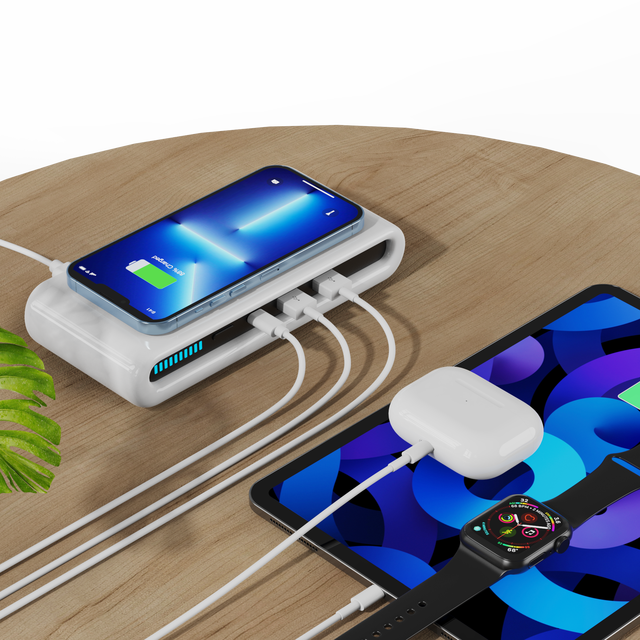 3 Port USB Hub Type C Multifunction Charging Station Base Led Light 4-in-1 30W Wireless Charger