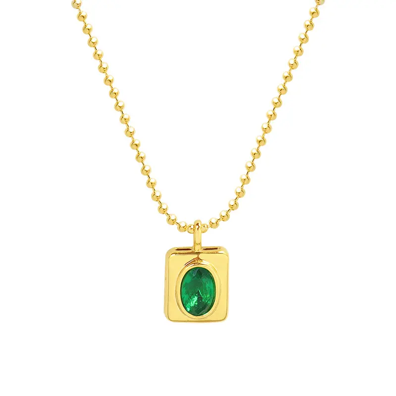 Colar com pingente de zircônia banhado a ouro 18K, joia de aço inoxidável à prova d'água, joia oval verde esmeralda para mulheres, de alta qualidade