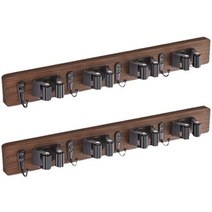 Solid Wood Wall Mounted Storage Rack With <b>Hooks</b> For Cleaning Tools And Supplies Punch Free Lacquered Finish - Product Image 5