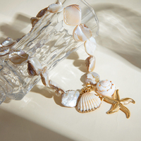Nuevo Collar de Moda de la Serie Ocean, Chapado en Oro de 18K PVD, de Acero Inoxidable con Perlas, Estrellas de Mar y Conchas para Mujer