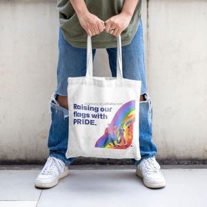 DLBZ Vente en gros de sacs fourre-tout en toile de coton bio de haute qualité, écologiques, unis, à grande capacité, personnalisés, arc-en-ciel, LGBTQ - Product Image 5