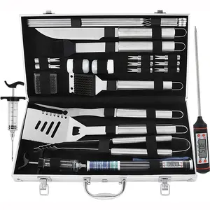 Set Alat Bbq Stainless Steel, Kit Aksesori Panggang Barbekyu Luar Ruangan