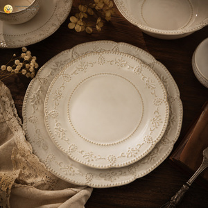 <span class=keywords><strong>Assiette</strong></span> en porcelaine haute température RAYLON, design personnalisé, luxe moderne, style ferme, bord perlé blanc, embossée, surglacée - Product Image 2