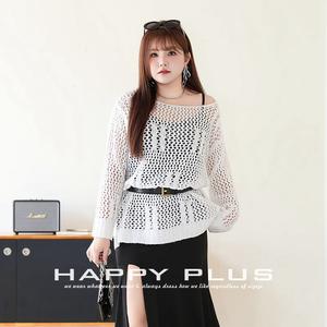 Cárdigan de punto holgado para mujer Runqi, manga larga, blanco, talla grande, diseño calado, grosor medio, fibra acrílica - Product Image 3