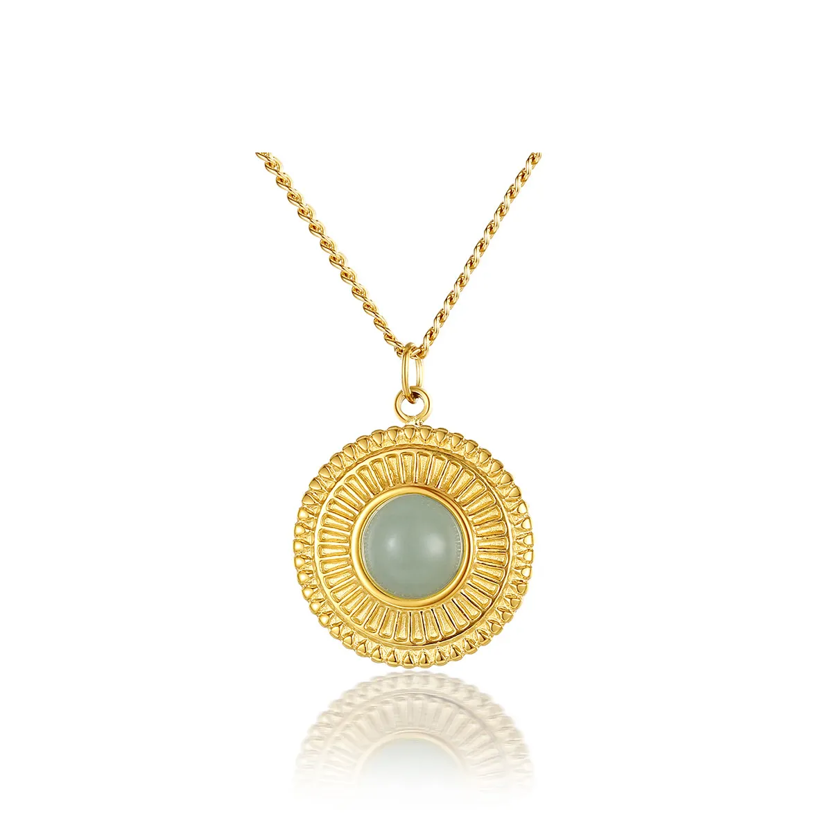 18K Gold Plated Stainless Steel Necklace Gemstone Simple Round Crystal Pendant Gold Necklace Jewelry Vintage For Women Girl