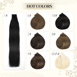 Extensiones de Cabello Humano Natural Liso Sedoso Ondulado Doble Trama Remy PU Invisible de 16-20 Pulgadas con Cinta Adhesiva, Color Oscuro y Rubio - Product Image 3