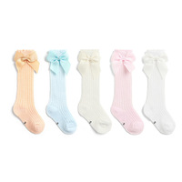 Chaussettes longues pour bébés en coton 100% ultra-fines, respirantes, tricotées, à nœud, pour nouveau-nés, été