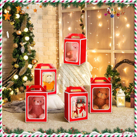 Y748 vente en gros boîte-cadeau mignonne avec fenêtre transparente boîte-cadeau de jouet en peluche avec poignée pour douche nuptiale cadeau de noël faveur de fête de noël
