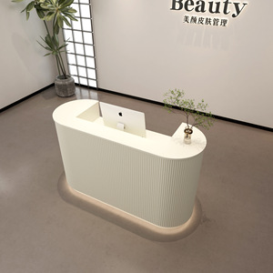 Bancone Reception di Lusso <span class=keywords><strong>per</strong></span> Salone di Bellezza, Personalizzabile, in Legno, Moderno, Piccolo, Bianco, di Alta Qualità - Product Image 2