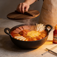Wok en fonte extra large de 36 cm avec deux poignées - Poêle à griller antiadhésive pré-assaisonnée pour usage commercial en cuisine