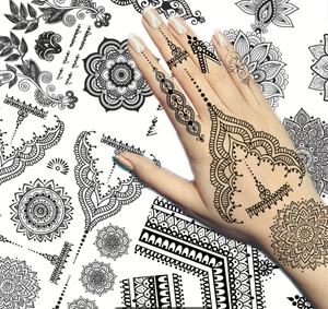 <span class=keywords><strong>Disegni</strong></span> di Tatuaggi all'Henné 2025, Adesivi Mehndi Neri per Mani e Gambe, Tatuaggi Temporanei - Product Image 1
