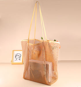 批发定制流浪汉女士可折叠肩包休闲沙滩网布手提袋沙滩野餐度假 - Product Image 3