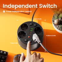 Multiprise avec 4 prises secteur et chargeur USB intégré, cordon rétractable, interrupteurs indépendants, norme UE, pour la maison et le bureau