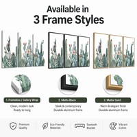 Triptyque d'art mural en aquarelle sur toile, motif cactus et succulentes, comprenant 3 impressions : figue de Barbarie, baril, décoration botanique du désert