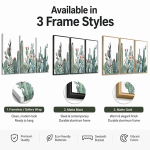 Juego de 3 Cuadros Decorativos de Cactus y Suculentas <span class=keywords><strong>en</strong></span> Acuarela, Impresión <span class=keywords><strong>en</strong></span> Lienzo, Decoración Botánica del Desierto con Figuras de Perales Espinosos - Product Image 3