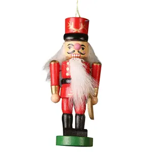 6pcs/set Wooden Nutcracker Soldier Christmas Hanging Ornament 13.5cm Cute Kids Gift Xmas Tree Pendant Home Decor