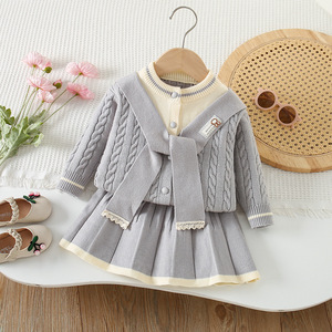 Set Maglione per Bambine, Nuovo Stile Coreano Autunno/Inverno, Cardigan Lavorato a <span class=keywords><strong>Maglia</strong></span> con Mantellina Chic e Gonna in Filato, Set Due Pezzi - Product Image 4