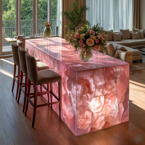Elegante retroilluminato lucido altro marmo rosa naturale cristallo di quarzo pietra preziosa cucina isola controsoffitto - Product Image 2