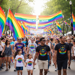 T-shirt Fierté LGBTQ avec motif Maman Ours et Alliés Arc-en-ciel Fiers – Câlins Gratuits pour les Alliés et les Supporters - Product Image 3