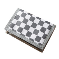Dompet Lipat Tiga Kanvas Kotak-kotak Hitam Putih untuk Remaja Laki-laki Perempuan Dompet Kain Kasual Dompet Koin dengan Banyak Slot Kartu