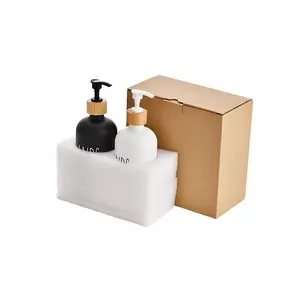 Dispenser sabun tangan Modern dengan pompa plastik hitam Dispenser sabun kaca 16 Oz