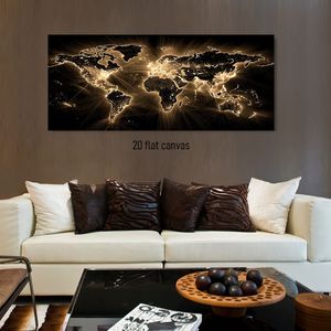 Mapa del Mundo en Tela Negra y Dorada, Arte para Colgar en la Pared, Decoración Geográfica Moderna sin Marco, Decoración para Sala de Estar, Estudio, Oficina, Entrada - Product Image 1