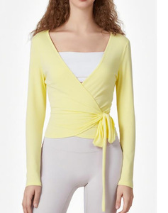 Camiseta Deportiva de Yoga para Mujer SUNTON, Primavera 2026, Manga Larga, Cuello en V, Ajustada, Transpirable, con Ribete de Encaje y Tejido Acordonado - Product Image 3