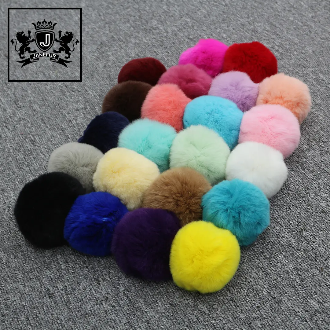 Di alta Qualità Colorful Fluffy Morbido Animale Accessori in Pelliccia Reale Della Pelliccia Del Coniglio Pompon