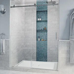 Rectangle Shower Tray Bathroom Corner Stall Sliding Door Glass Cubicles