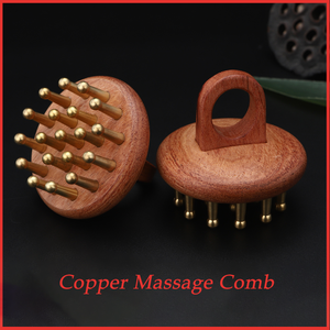 Alta qualità in ottone testa di massaggio pettine Kansa ottone Gua Sha pettine rame cuoio capelluto massaggiatore con manico in legno - Product Image 2