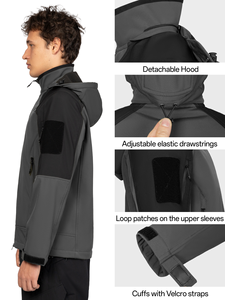 Men's Tactical Softshell <strong>Jacket</strong> Waterproof Windproof <strong>Fleece</strong> <strong>Lined</strong> Removable Hood Outdoor Hiking <strong>Jacket</strong> OEM - Product Image 3