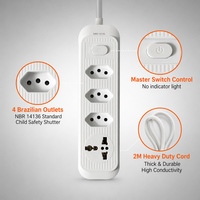 Multiprise électrique 4 voies en cuivre avec interrupteur, logo personnalisé, 10A 250V, pour maison et bureau, vente en gros à prix réduit