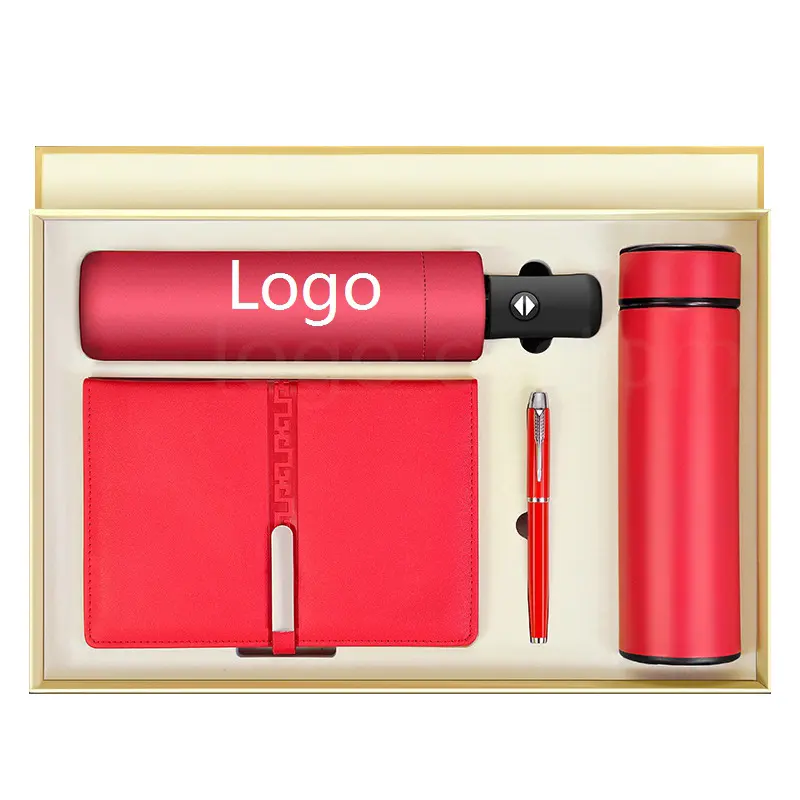 Wholesale Promotion Custom Logo Umbrella Vacuum Flask USB Flash Drive Pen Notebook Gift Box Set Business Gift Set