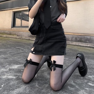 Fishnet <b>Stockings</b> With Bow Ultra Thin 0D Transparent Women's Over The Knee Socks For Nightclub Club Wear - Product Image 1