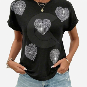 Sparkling Rhinestone 100% Cotton Oversized T-<b>Shirt</b>-Breathable & Quick Dry <b>for</b> Casual or <b>Party</b> Wear - Product Image 1