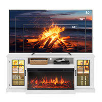 Meuble TV avec foyer intégré, fonction minuterie, affichage 3 faces en verre, flamme LED réglable, design moderne, durable, pour salon