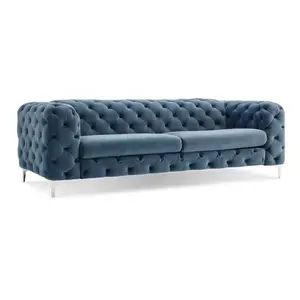 קטיפה נורדי סגנון ספה מזדמן שחור כחול 3 מושבים גדול קטיפה פינת ספה מקורה גבוהה-איכות בד ריפוד