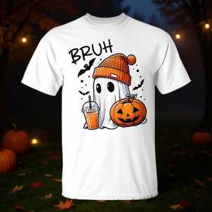 Camiseta de Halloween con diseño de fantasma y calabaza para niños, unisex, manga corta, cuello redondo, algodón blanco, ropa de fiesta - Product Image 3