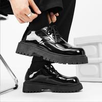 Sepatu Pria Kulit Kasual Serbaguna, Sol Tebal, Model Big Toe, Warna Hitam, Penambah Tinggi
