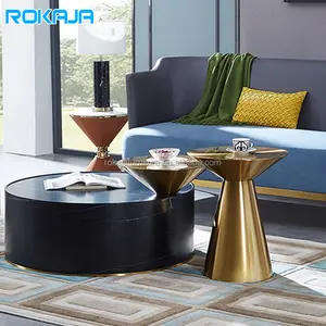 Unique Design Coffee Table Set Gold Stainless Steel Craft Round Coffee Table Living Room Lobby Leisure Office Reception Table