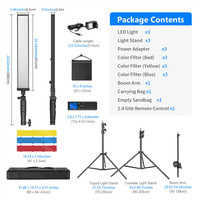 3 paquets de bâtons d'éclairage vidéo LED 2.4 GHz Kit d'éclairage photographique avec 3 filtres de couleur à distance Dimmable CRI 95 et support de bras