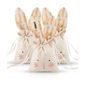 Sacs à cordon oreilles de lapin de Pâques - Sachets cadeaux pastel en coton pour la chasse aux œufs et les fêtes - Product Image 1
