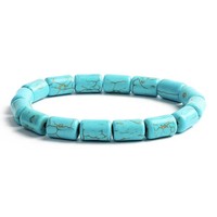 Bracelet extensible tendance chic en perles rondes turquoise, style plage estival, avec perles disques imitation pierre bleue