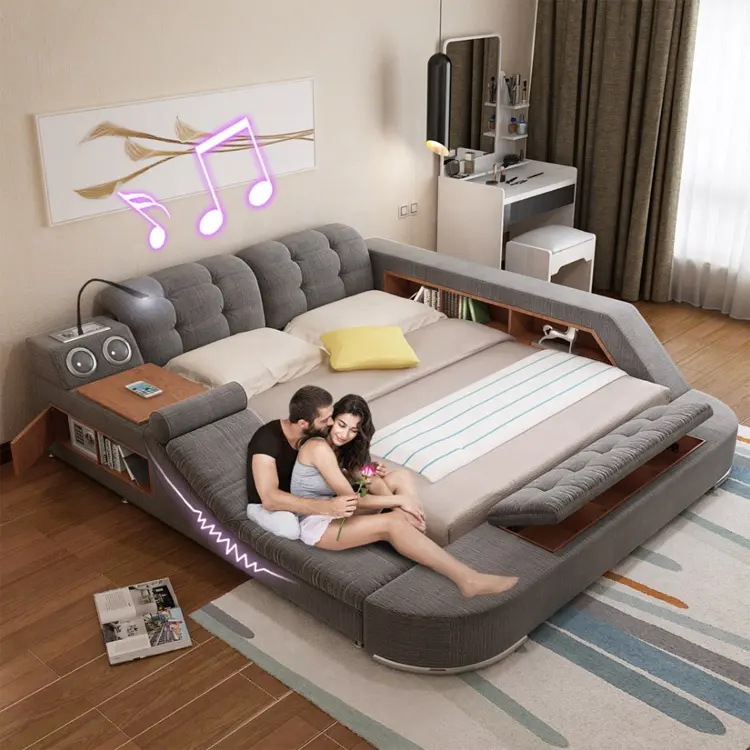 Letto di coppia con lettini massaggianti elettrici multifunzione Audio Lift Computer scrivania libreria cassaforte mobili camera da letto
