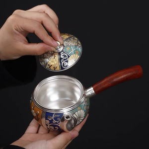 Silver Plated Hand Painted Teapot With Lid Chinese Style Single Handle Tea Pot High <b>Temperature</b> Resistant For Brewing Tea - Product Image 2
